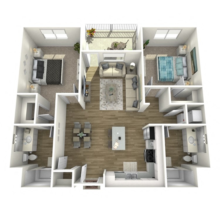 Floor plan for 2 beds, 2 baths, 1097 sqft